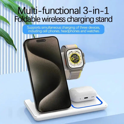 100W Foldable 3-in-1 Wireless Charging Station for iPhone 16/15/14/13/12, Apple Watch Series 10/9/8, and AirPods Pro/2 - Fast and Efficient Charging Solution