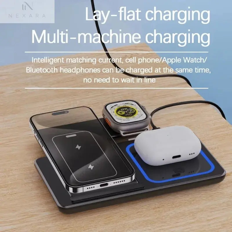 100W Foldable 3-in-1 Wireless Charging Station for iPhone 16/15/14/13/12, Apple Watch Series 10/9/8, and AirPods Pro/2 - Fast and Efficient Charging Solution