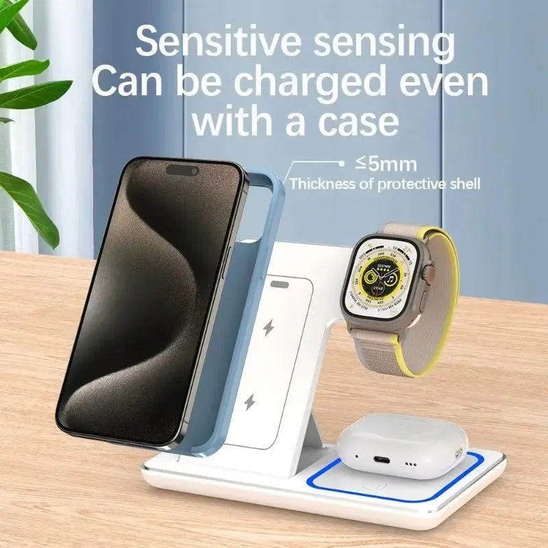 100W Foldable 3-in-1 Wireless Charging Station for iPhone 16/15/14/13/12, Apple Watch Series 10/9/8, and AirPods Pro/2 - Fast and Efficient Charging Solution