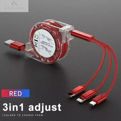 3-in-1 Telescopic Fast Charging USB Cable: Versatile Charging Solution for Apple, Type C, and Android Devices with 3A Compatibility