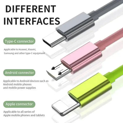 3-in-1 Telescopic Fast Charging USB Cable: Versatile Charging Solution for Apple, Type C, and Android Devices with 3A Compatibility
