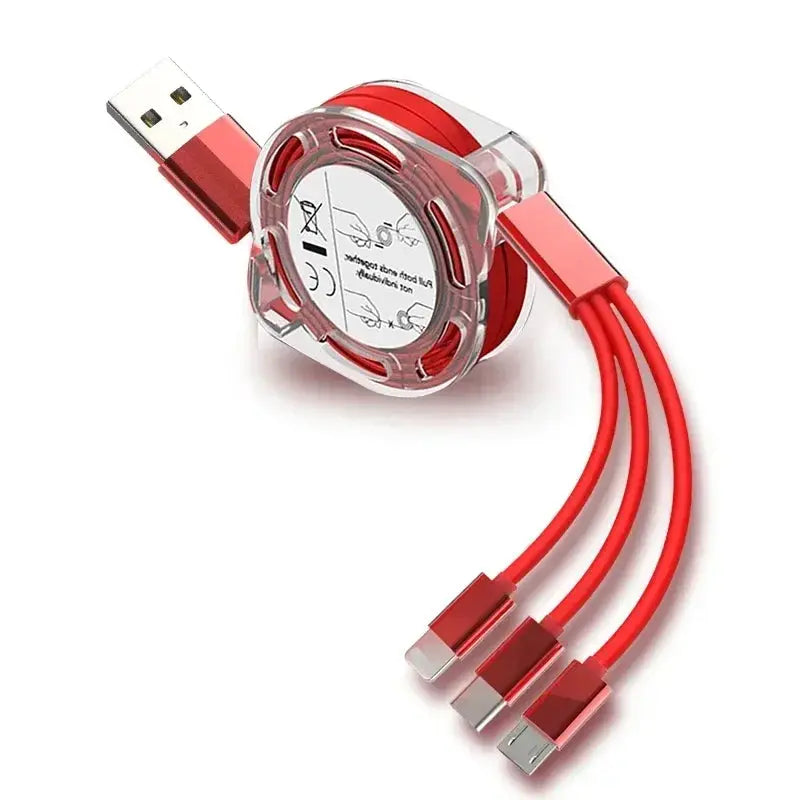 3-in-1 Telescopic Fast Charging USB Cable: Versatile Charging Solution for Apple, Type C, and Android Devices with 3A Compatibility