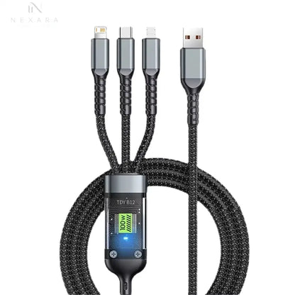 3-in-1 USB Fast Charging Cable - 100W 6A for iPhone, Samsung, Xiaomi, and Huawei - Versatile USB A, Type-C, and Micro Connectors for Efficient Charging on the Go