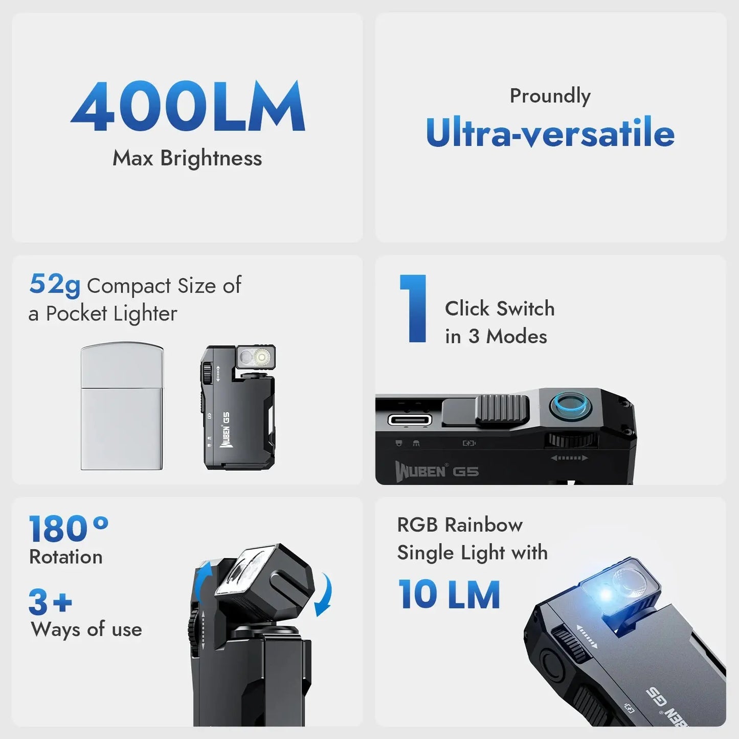 G5 Rechargeable EDC Flashlight - 400 Lumens Mini Flashlight with Dual Light Sources and RGB Options for Ultimate Portability