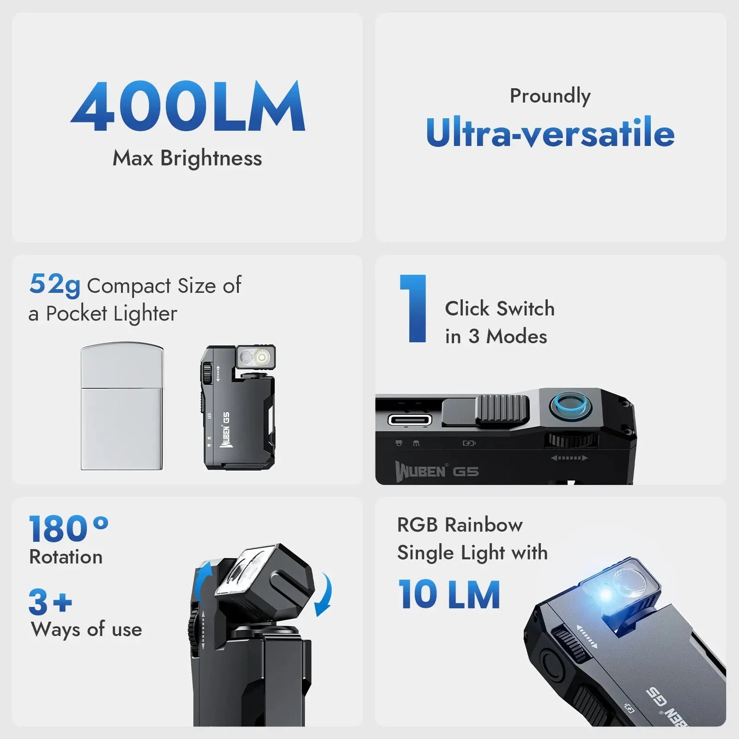 G5 Rechargeable EDC Flashlight - 400 Lumens Mini Flashlight with Dual Light Sources and RGB Options for Ultimate Portability