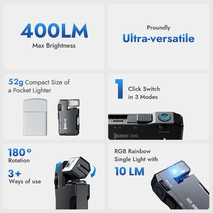 G5 Rechargeable EDC Flashlight - 400 Lumens Mini Flashlight with Dual Light Sources and RGB Options for Ultimate Portability