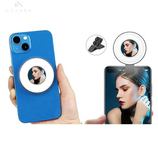 Magnetic Clip-On LED Ring Fill Light for MagSafe iPhone 12, 13, 14 and Android Phones - Rechargeable Selfie Light with Adjustable Brightness and Color Temperature