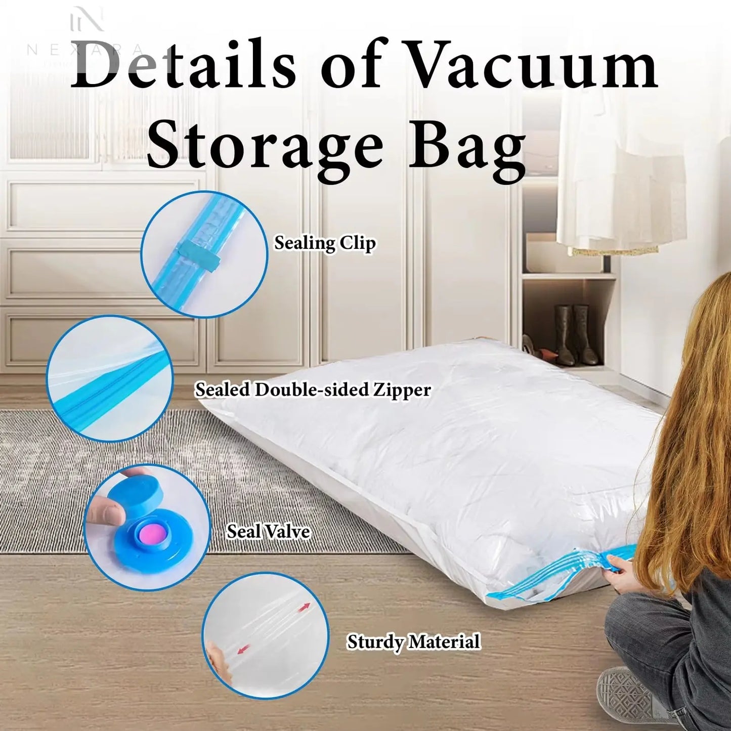 Maximize Your Space with Our 5-Pack Premium Vacuum Storage Bags for Comforters, Blankets, and Clothing - Ideal Compression Solution for Travel and Home Organization