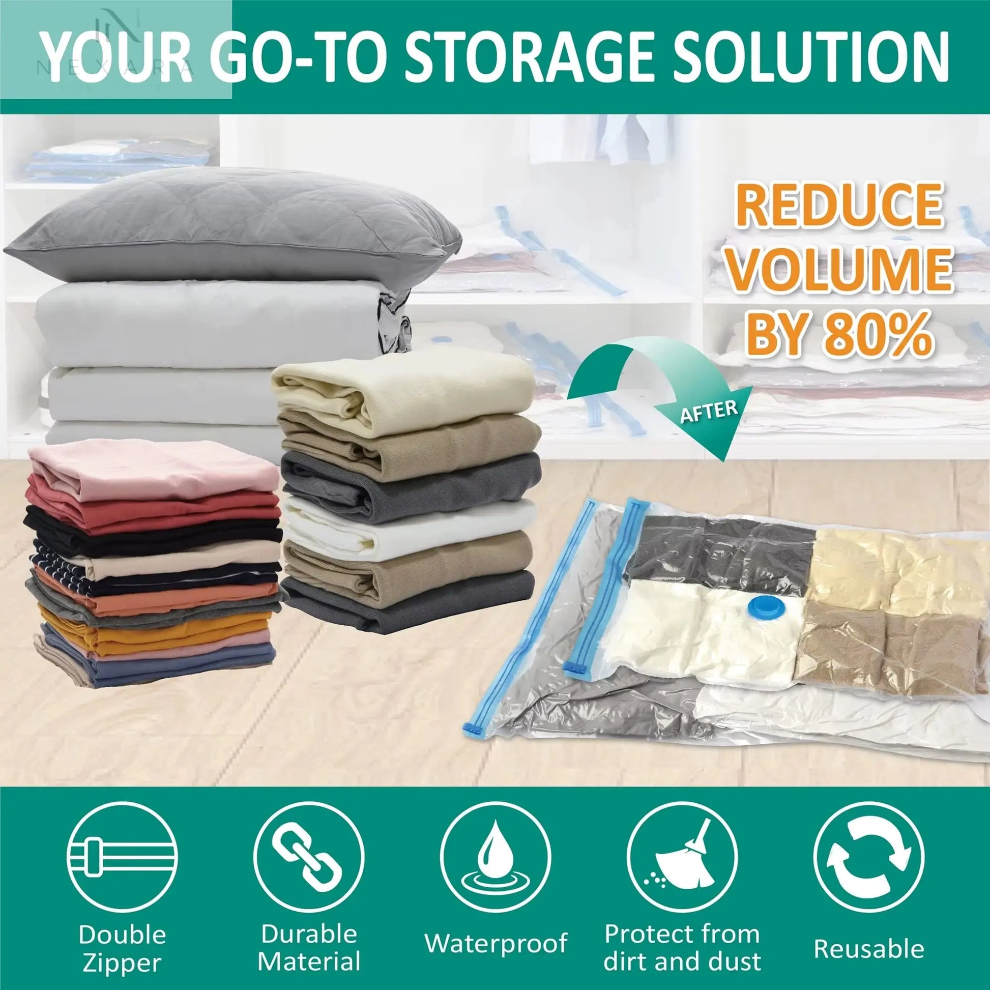 Maximize Your Space with Our 5-Pack Premium Vacuum Storage Bags for Comforters, Blankets, and Clothing - Ideal Compression Solution for Travel and Home Organization
