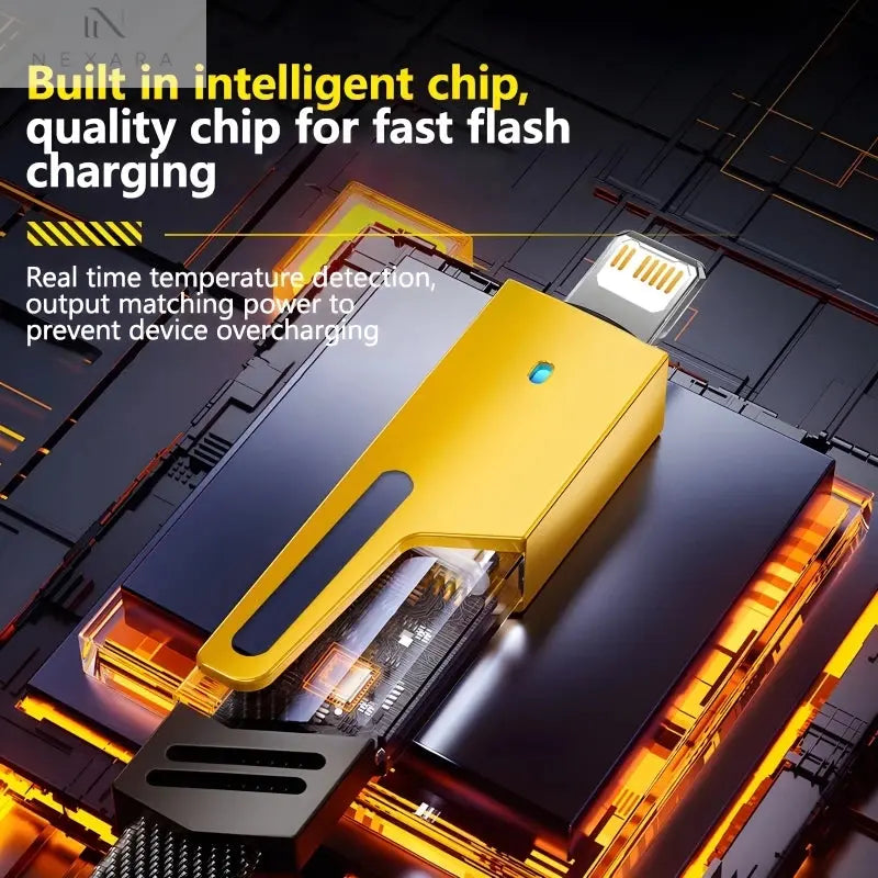 Revolutionary 4-in-1 Mecha Fast Charging Data Cable – Power Delivery 27W for iPhone 15, Samsung, and Xiaomi with 65W USB Type-C Multi-Port Quick Charge Capability