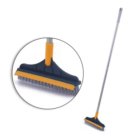 2-in-1 Rotating Floor Scrub Brush and Squeegee with Long Handle